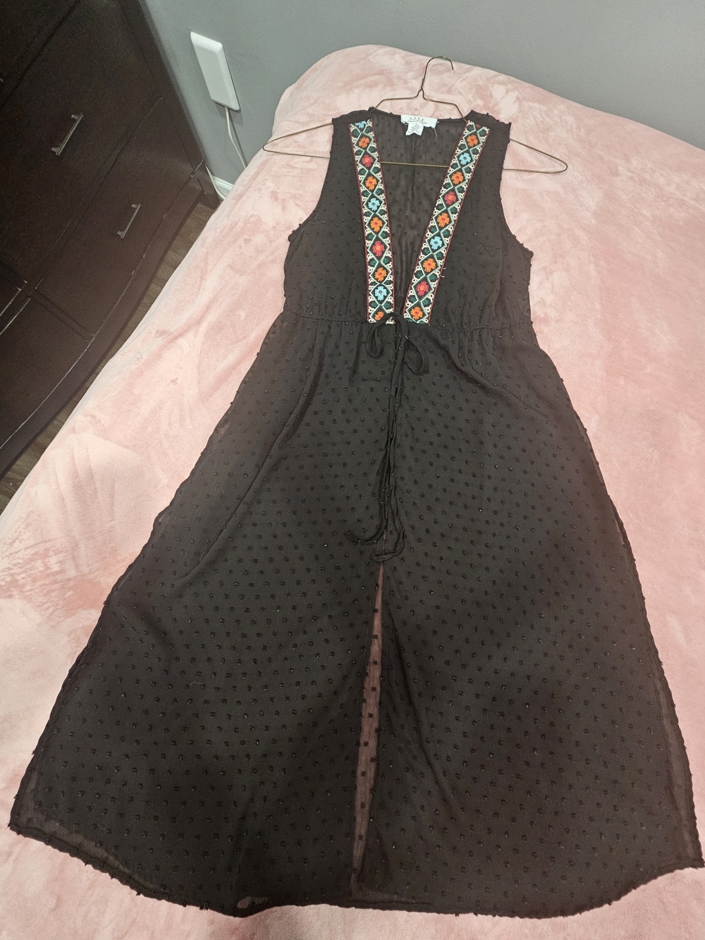 Sleeveless Black Embroidered-Trim Jumpsuit